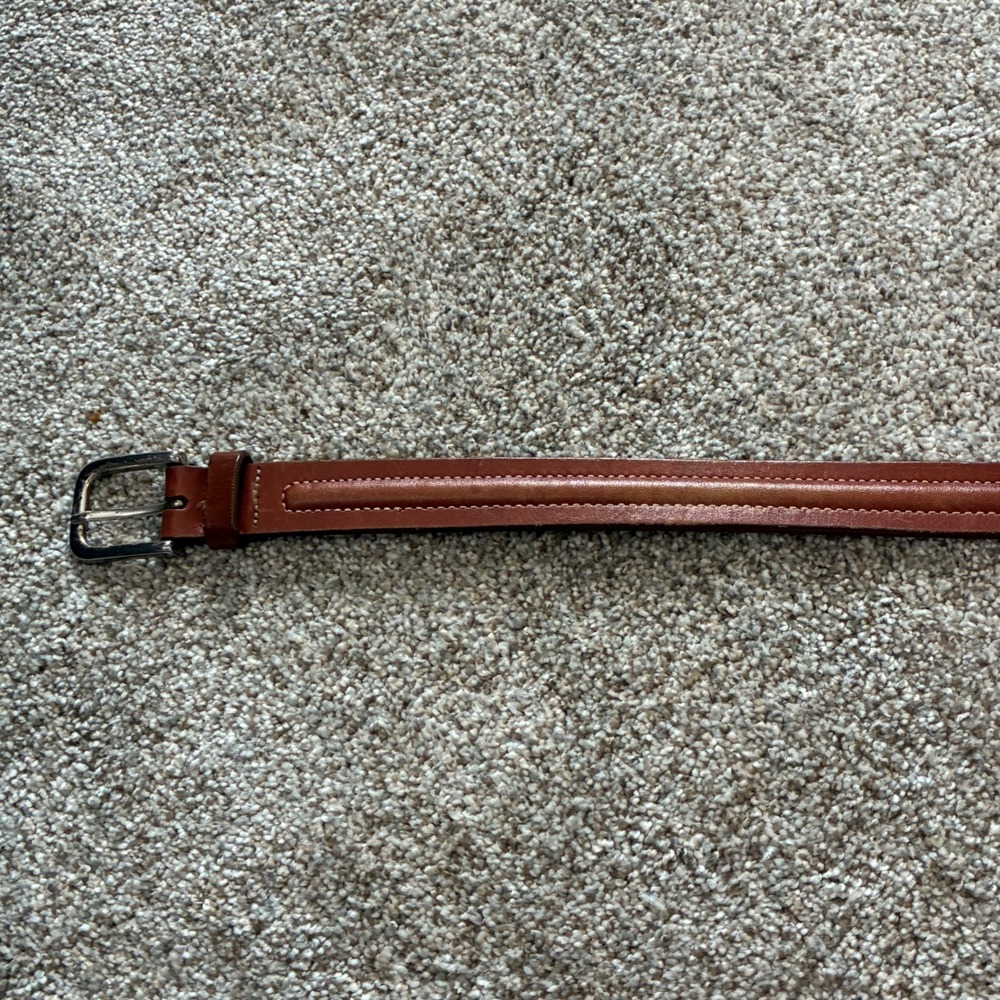 90's LL Bean Leather Belt Mens 34? Brown Brass Buckle USA Americana Heritage - Picture 6 of 9